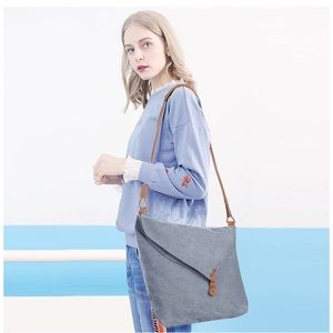 Canvas and Leather Crossbody Messenger Bag